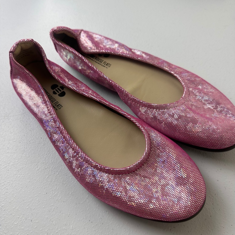 The Storehouse Flats Ballet Flats Womens 8 Pink Metallic Shimmer Slip On Leather